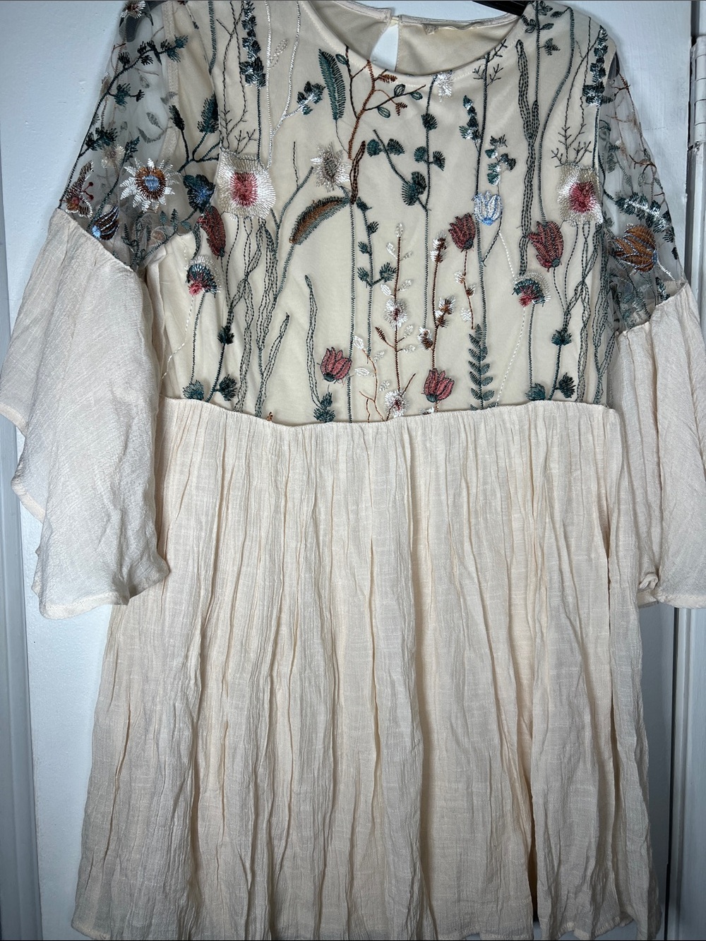 Altard State Embroidered Floral Cream Boho Dress